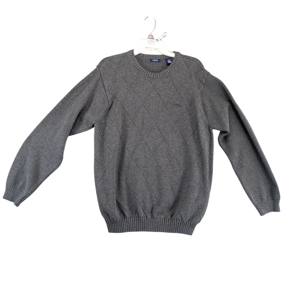 Izod Gray‎ Pullover Argyle Knit Sweater Men's XL Cotton Logo Preppy Casual Heavy